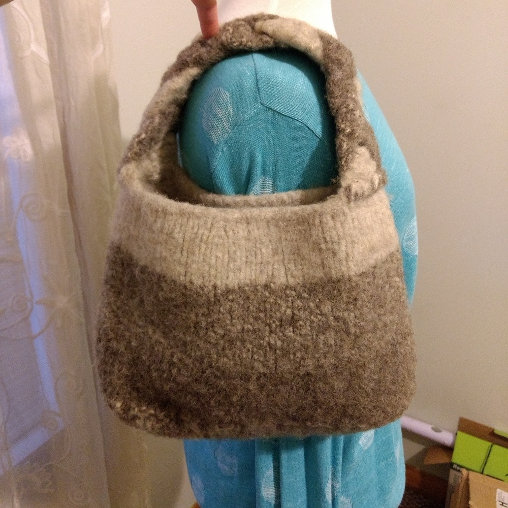 Handmade Wool Purse Grey Ombre with Inner Pocket